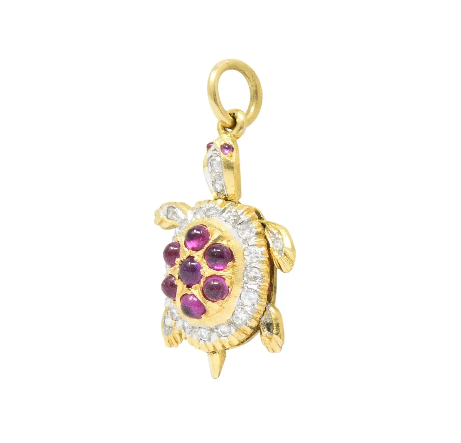 Vintage Diamond Ruby Gold Turtle Charm