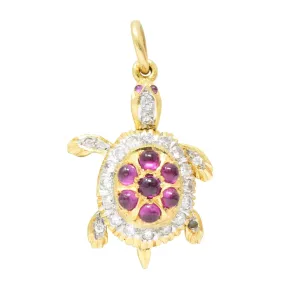 Vintage Diamond Ruby Gold Turtle Charm