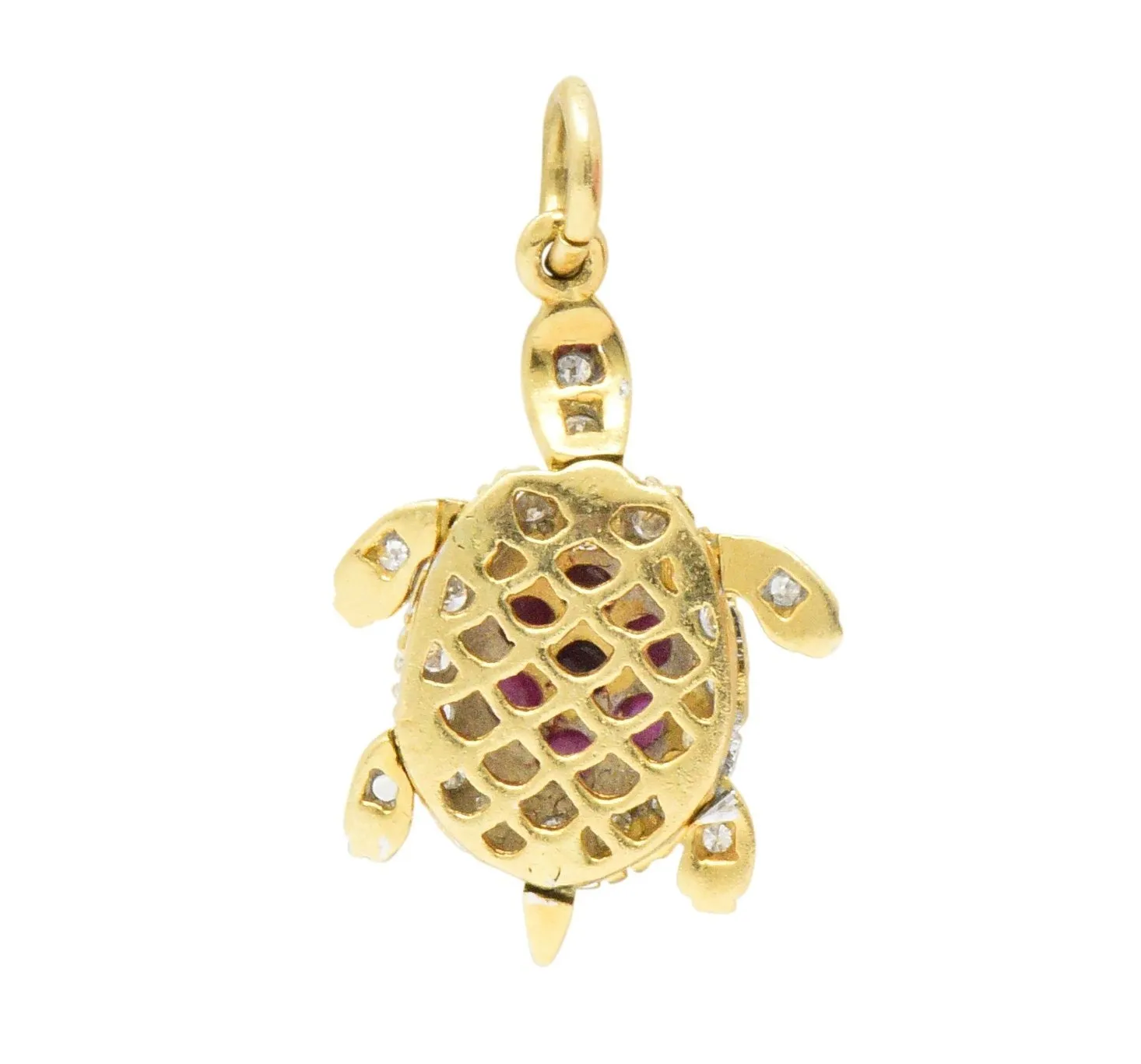 Vintage Diamond Ruby Gold Turtle Charm