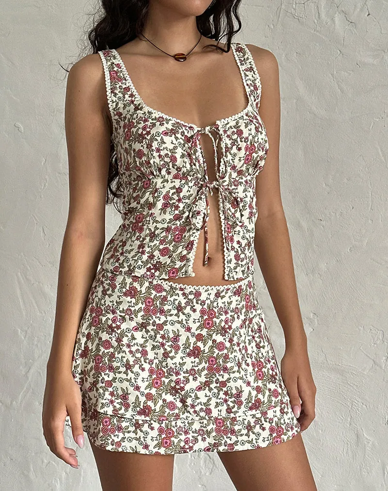 Vintage Floral Tie Front Top