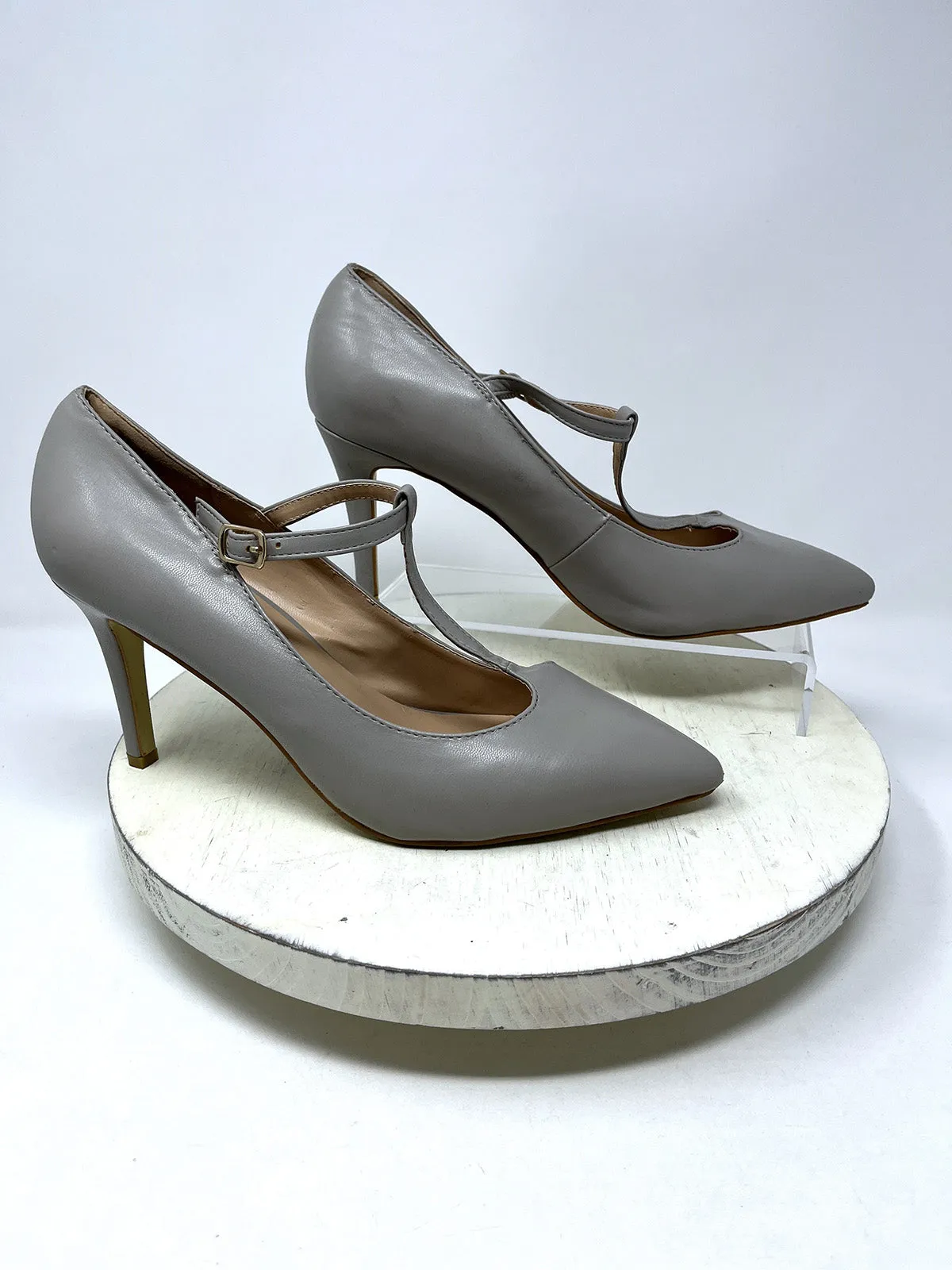 Gray T-Strap Heels by Vintage Journee, Size 9