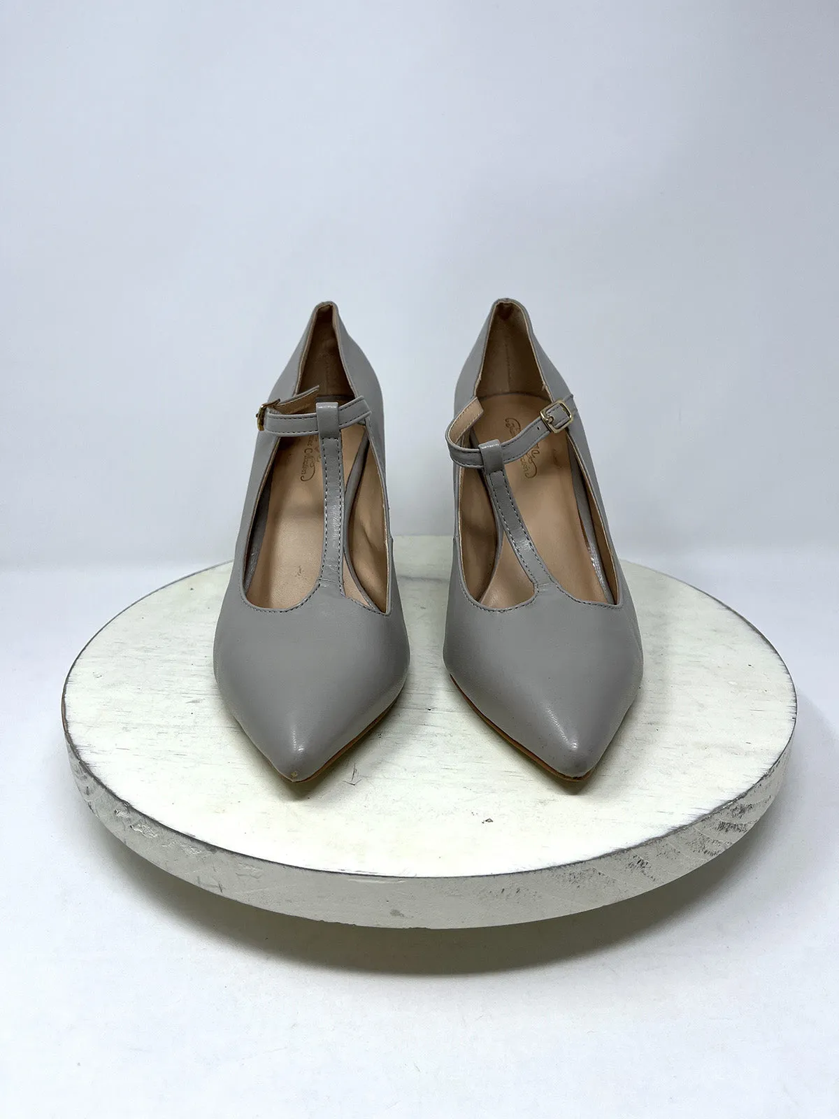 Gray T-Strap Heels by Vintage Journee, Size 9