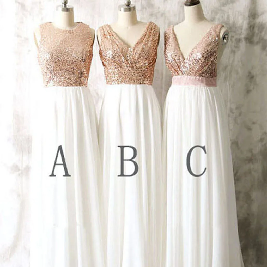 Mismatched Sequin Top Bridesmaid Dress