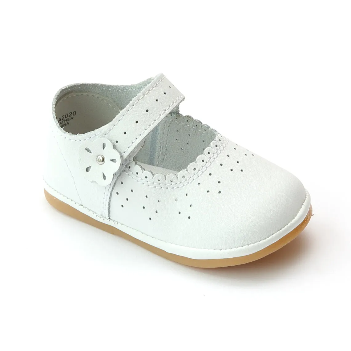 White Leather Scalloped Mary Janes