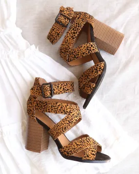 Wild Night Out Textured Suede Open Toe Camel/Black Leopard Sandals