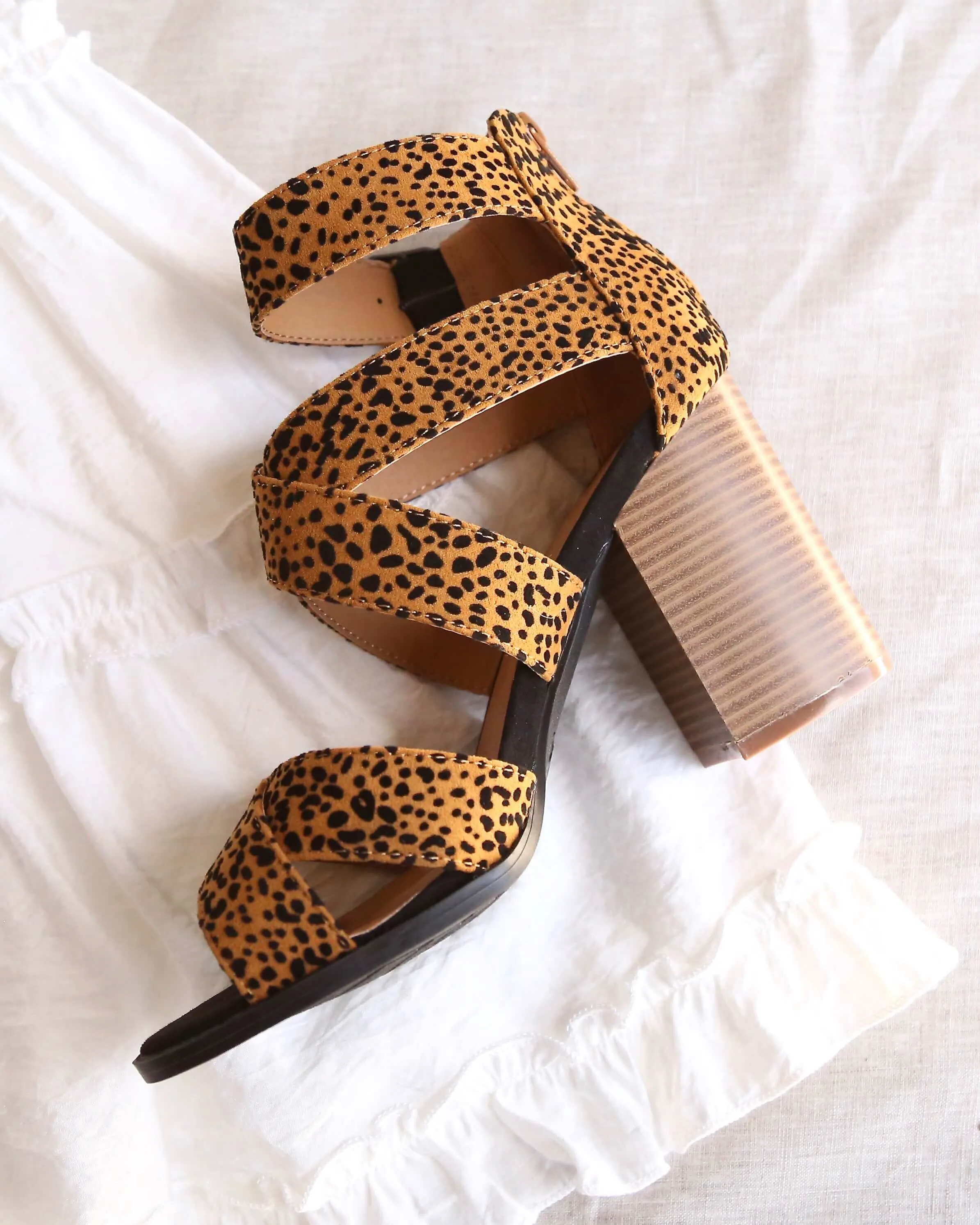 Wild Night Out Textured Suede Open Toe Camel/Black Leopard Sandals