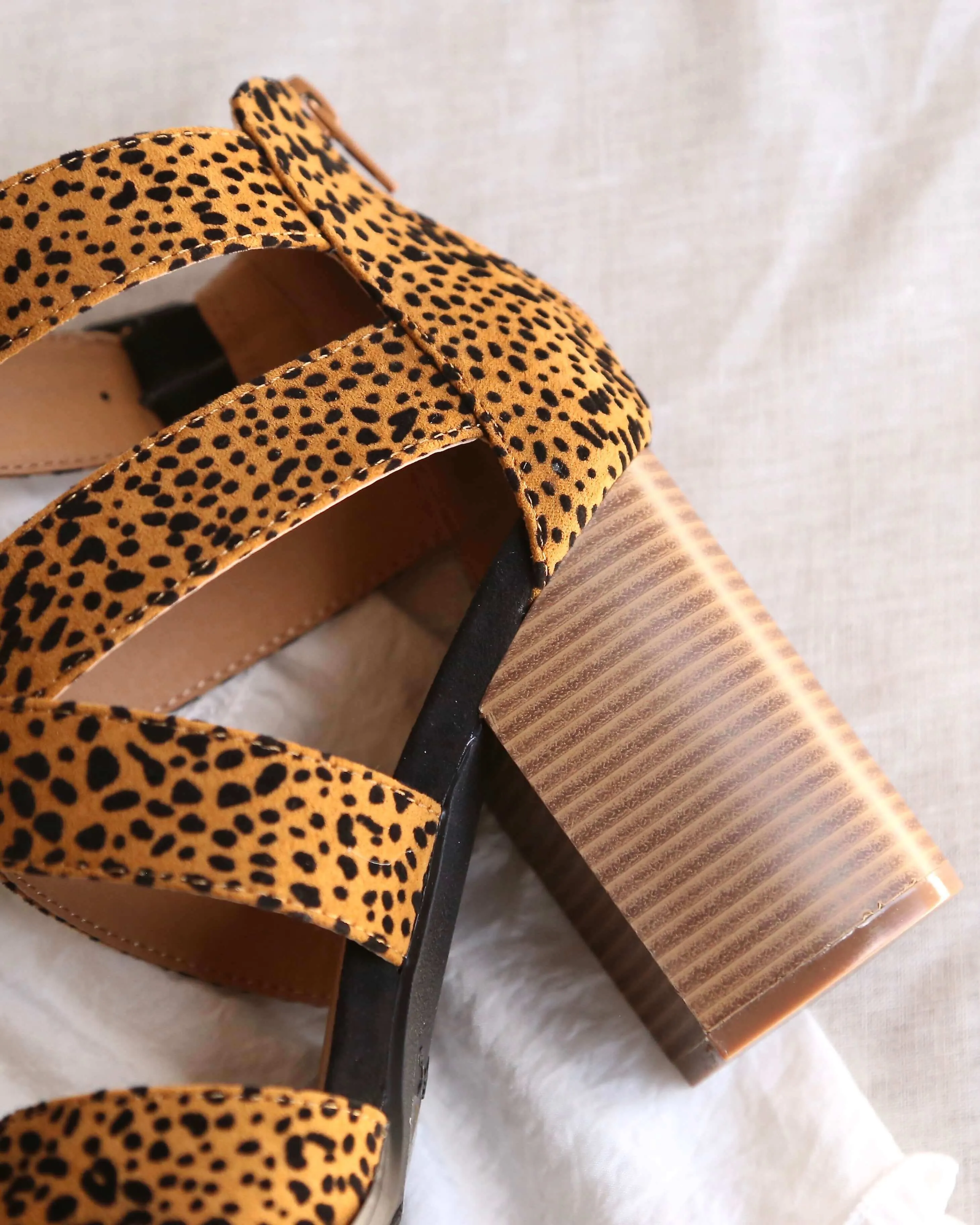 Wild Night Out Textured Suede Open Toe Camel/Black Leopard Sandals