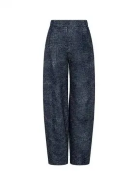 Navy Check Pattern Stretch Pants for Women