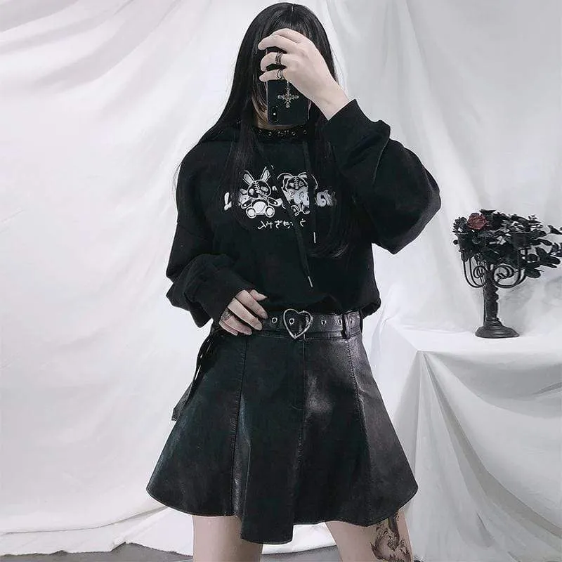 Women's Gothic Faux Leather Skirt Featuring Belt