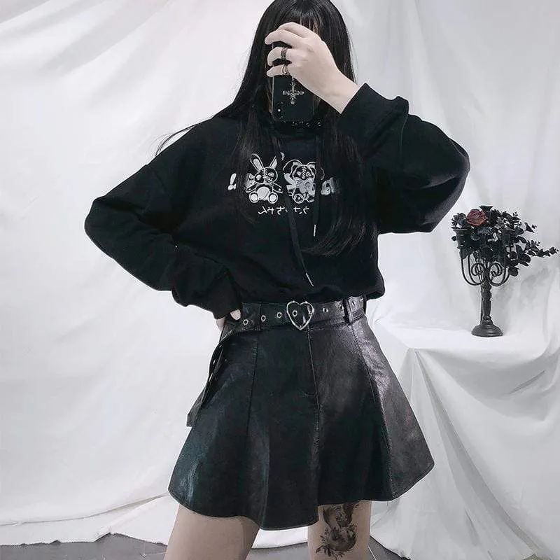 Women's Gothic Faux Leather Skirt Featuring Belt