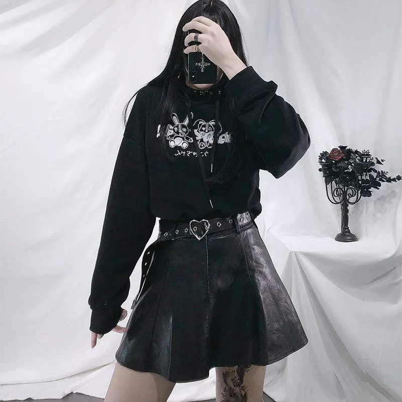 Women's Gothic Faux Leather Skirt Featuring Belt