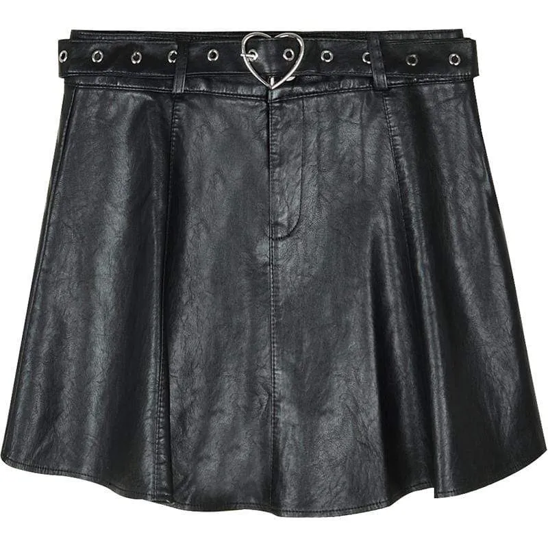 Women's Gothic Faux Leather Skirt Featuring Belt