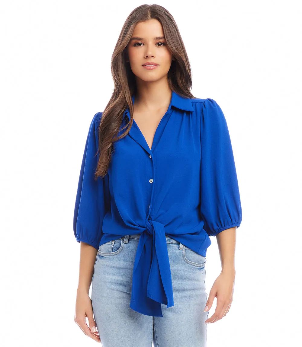 Puff Sleeve Tie-Front Top