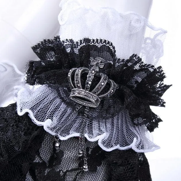 Women's White Gothic Crown Half-finger Ruffled Lace Gloves