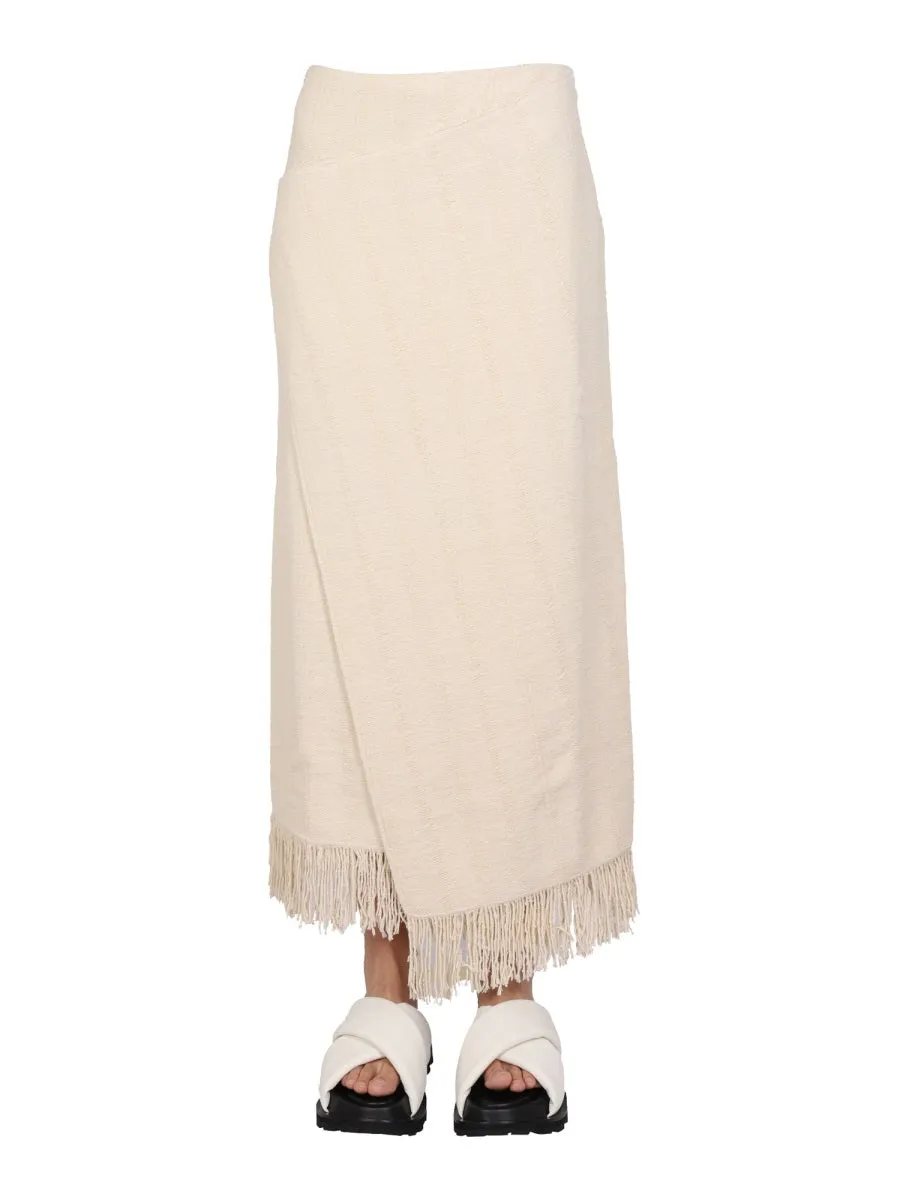 Jil Sander Maxi Skirt with Wrapped Fringed Detail