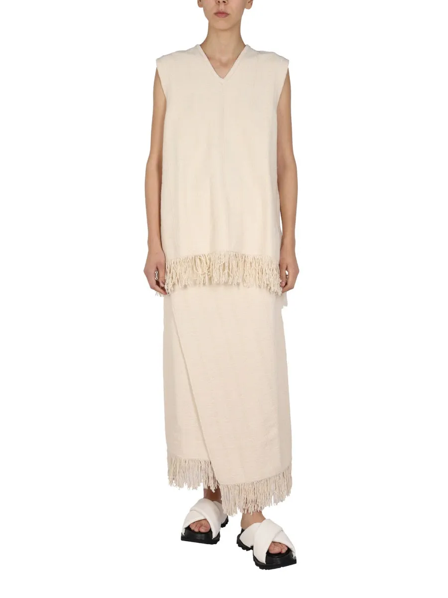 Jil Sander Maxi Skirt with Wrapped Fringed Detail