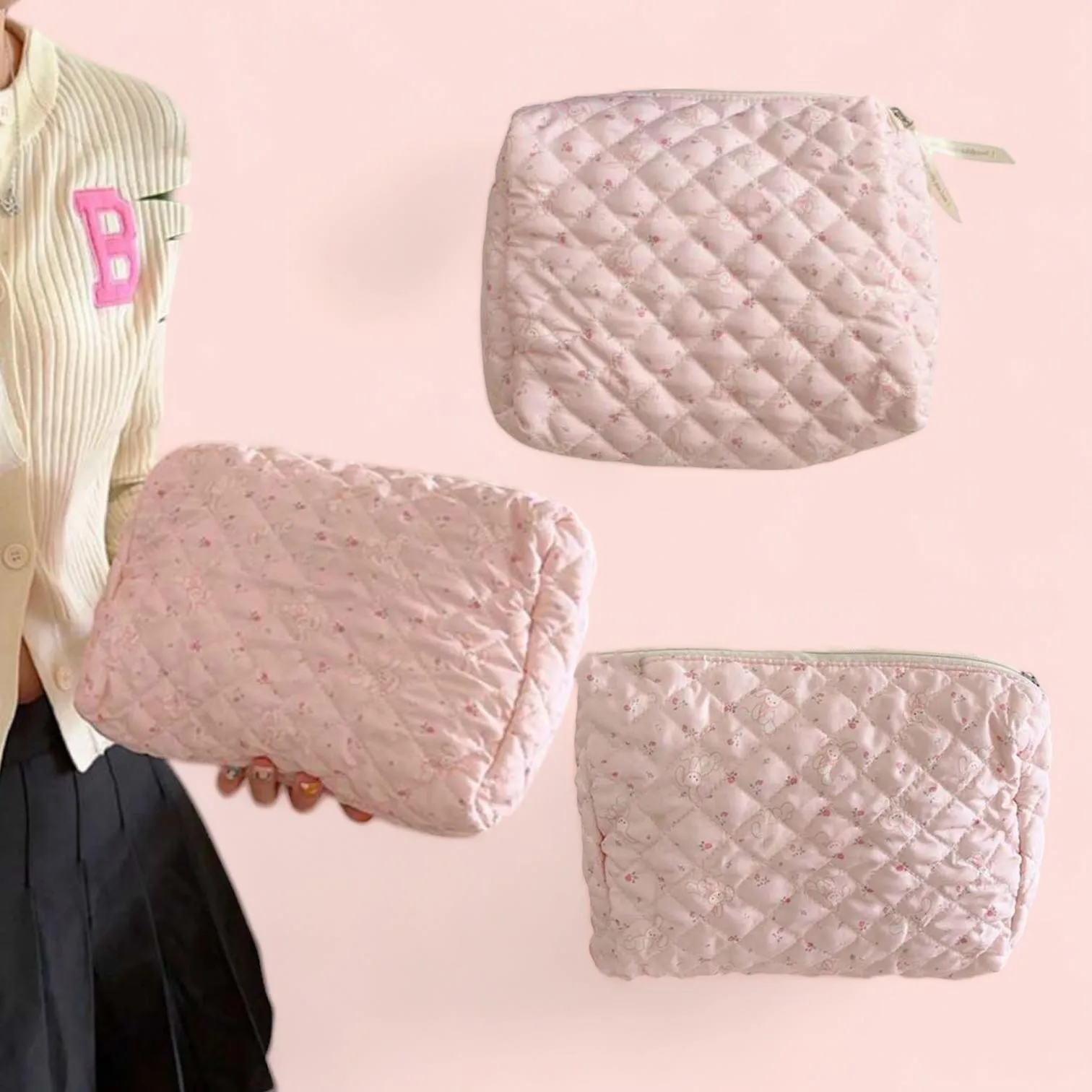 XL Cute Quilt Zipper Pouch