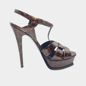 YSL Patent Leather Tribute Animal Print T Strap Heels with Platform